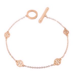 TORY BURCH • Rose Gold Toggle Logo Station Bracelet